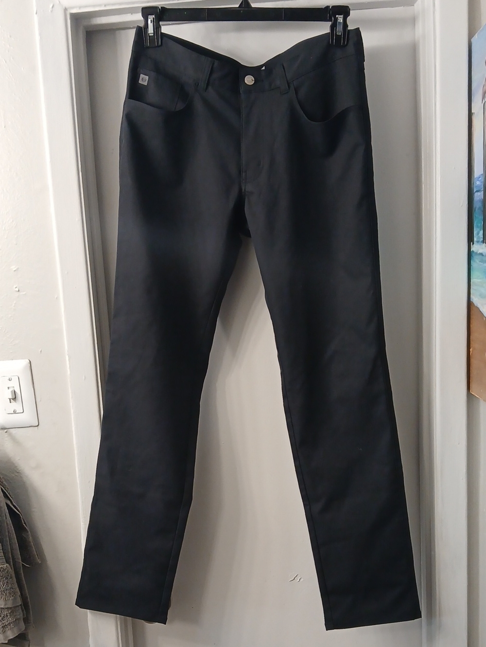 Peter Millar Black Pants with Gray Suede Logo Patch